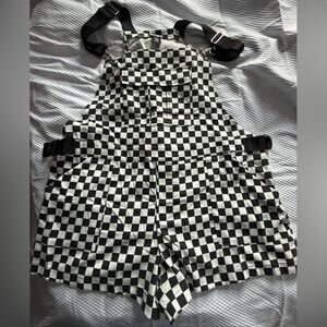 Hot Topic Black & White Checkerboard Short-alls